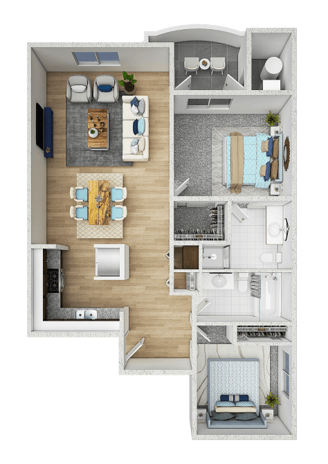 Floor plan for 2 beds, 2 baths, 823 sqft